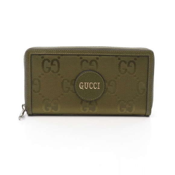 Gucci Khaki Grid Canvas Green Off Leather GG Long Wallet - Picture 1 of 7